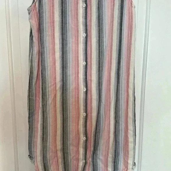Cloth & Stone Pink Blue Striped Linen Blend Raw Hem Button Down Shift Dress XS - Picture 10 of 11